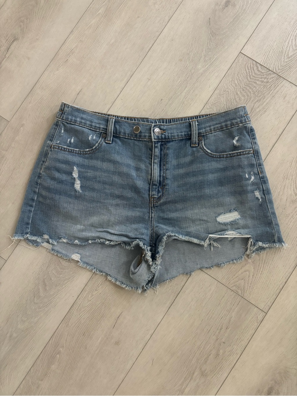 Distressed Denim Cutoff Shorts | Raw Hem | Medium Wash | Casual Summer